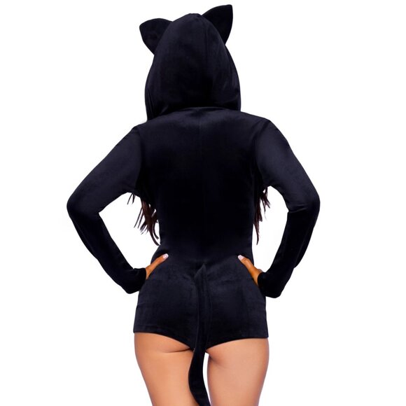 Plush Velvet Black Cat Onesie with Tail and Bell - Picture 2 of 2